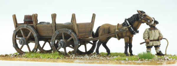 BIC-ECWG015 - 4 wheeled wagon with 1 horse & driver with whip on foot